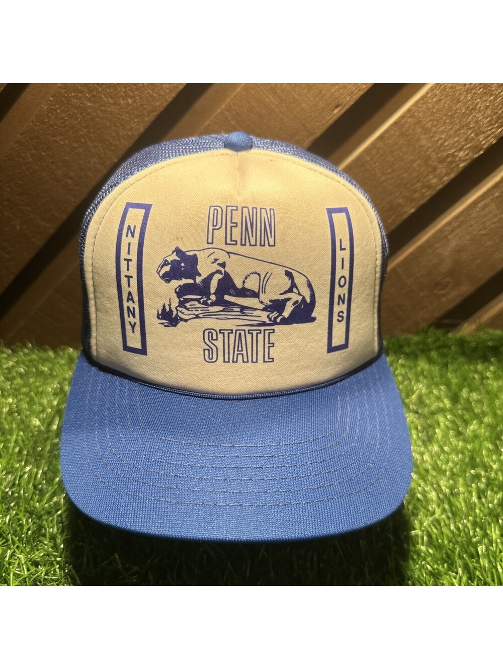 Vtg 1980s Penn State Nittany Lions Trucker Hat Young An Mesh Snapback Blue Cap